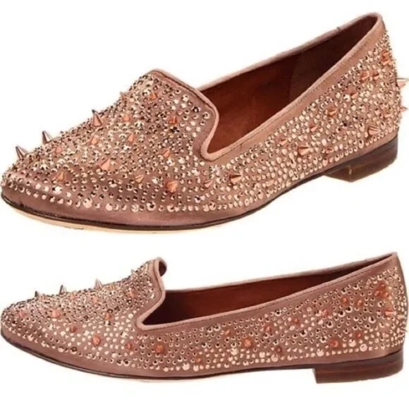 Sam Edelman Adena Studded Satin Loafers Flats Rose Gold Spike Size 6 - Picture 1 of 12